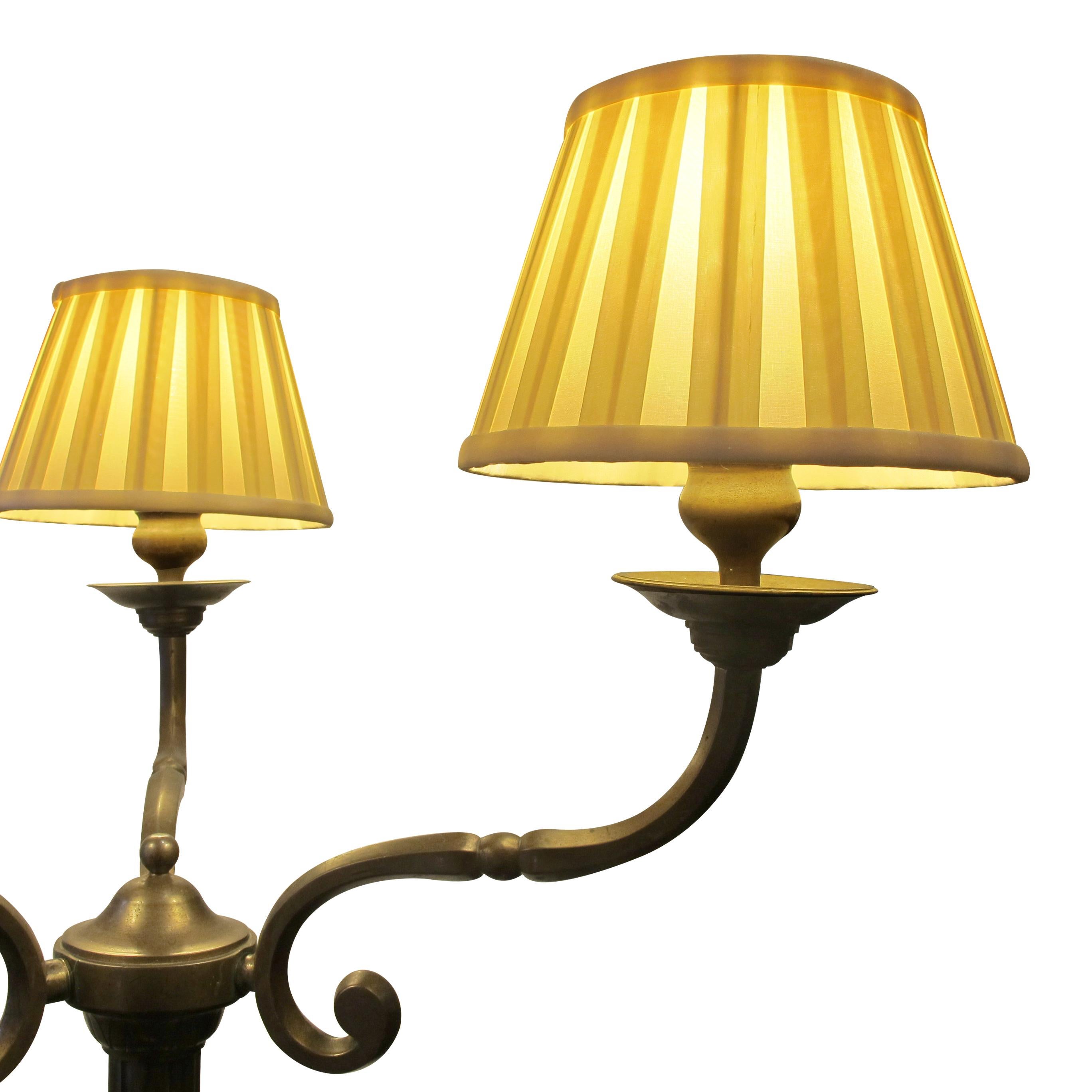 20th Century Pair of Large Three Arms Solid Bronze Table Lamps circa 1900, French For Sale