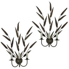Pair of Large Tole Leaf Wall Sconces