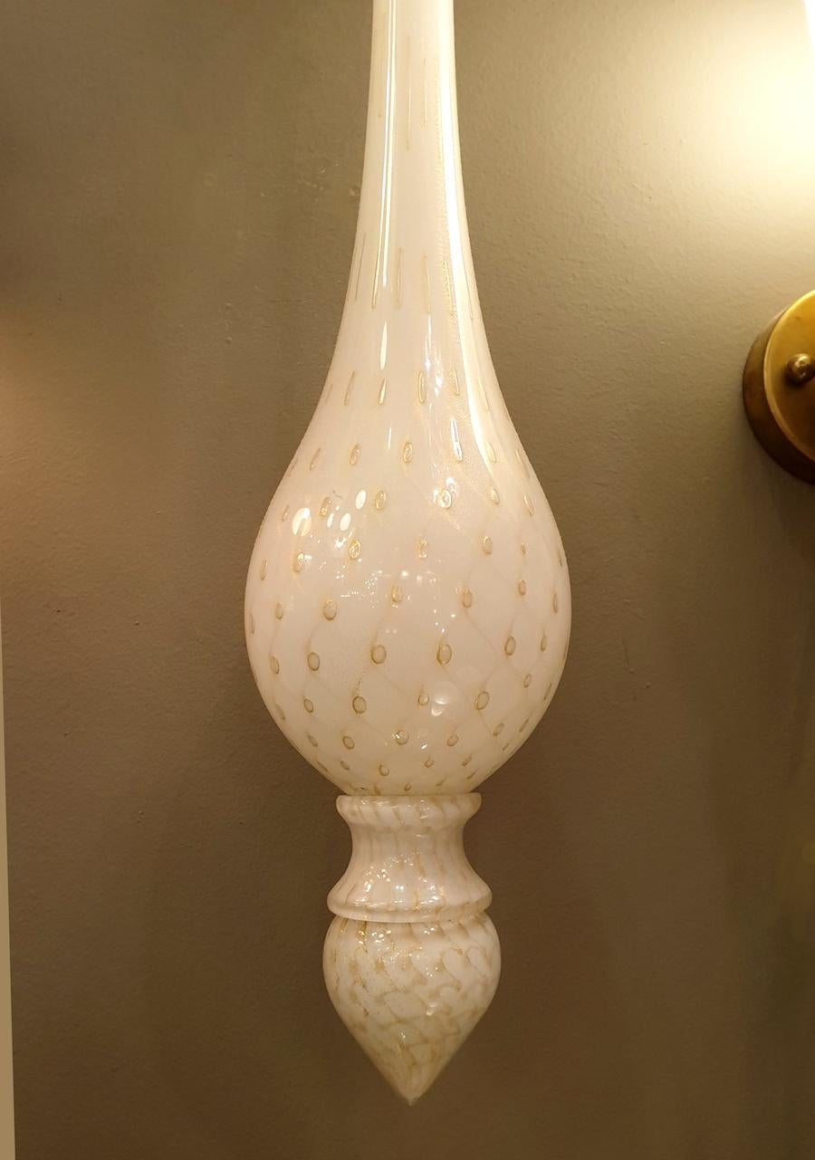 Mid-20th Century Long Torchiere White & Gold Murano Glass Sconces Mid-Century Modern Venini Style