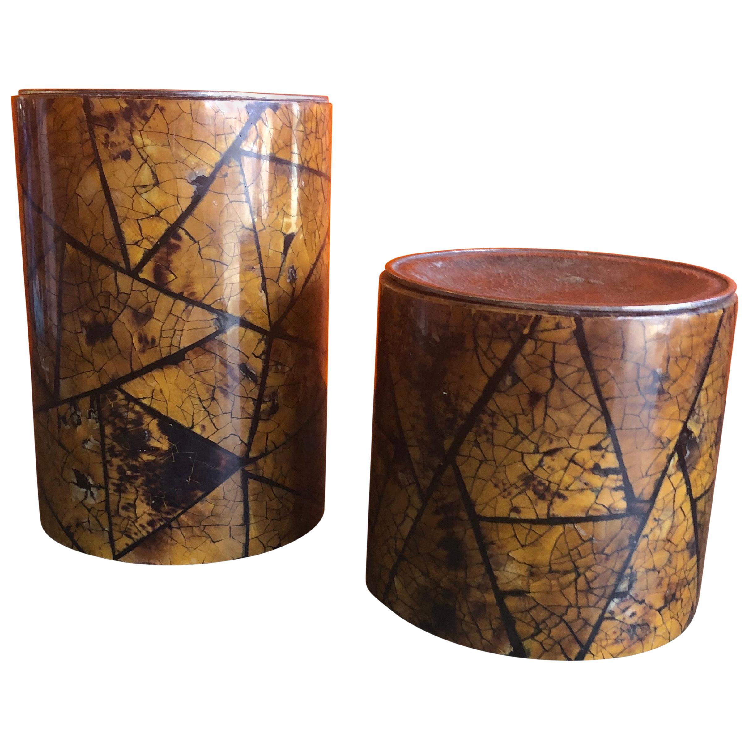 Pair of Large Tortoise Shell Candleholders by Maitland Smith