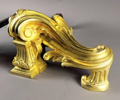 Pair Of Large Transition-style Andirons In Gilded Bronze