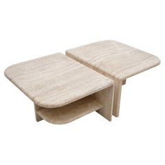 Pair of Large Travertine Twin Coffee or Side Tables, 1970s