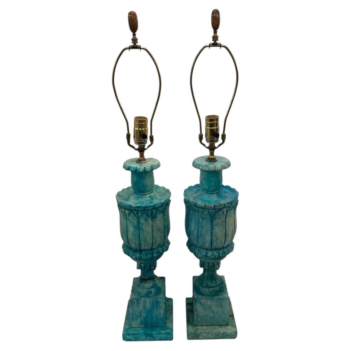 Par de lámparas grandes de alabastro turquesa