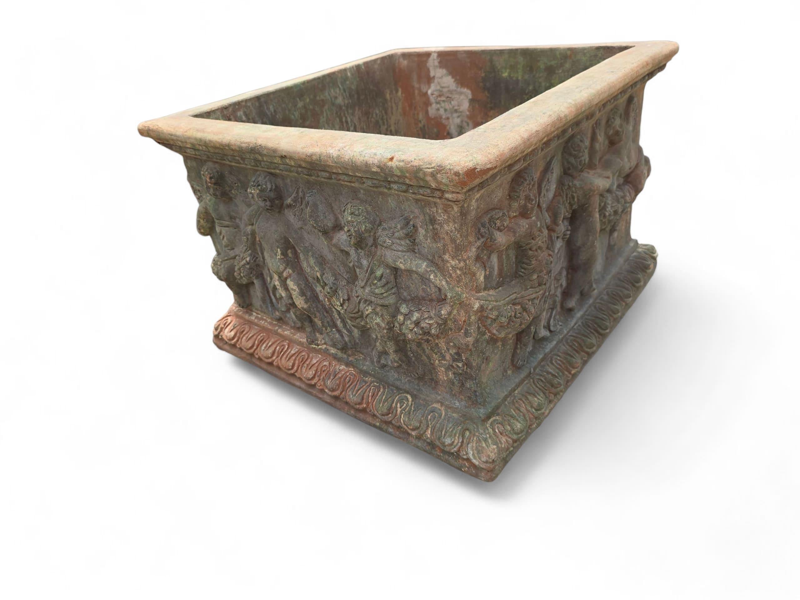 Pair of Large Tuscan Terracotta Planters with Cherub Reliefs For Sale 1
