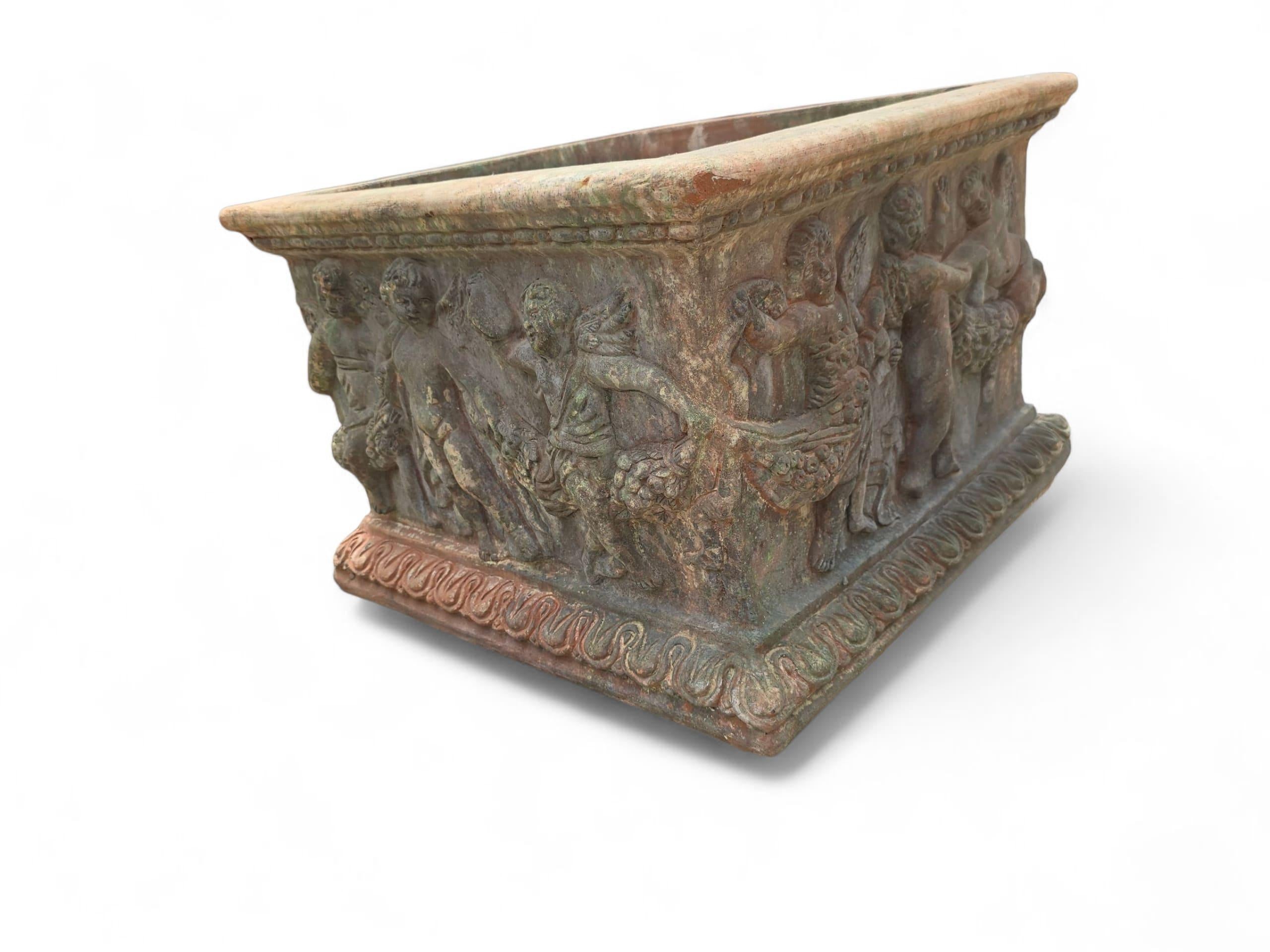Pair of Large Tuscan Terracotta Planters with Cherub Reliefs For Sale 2