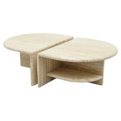 Pair of Large Twin Coffee or Side Tables in Italian Travertine, 1970s