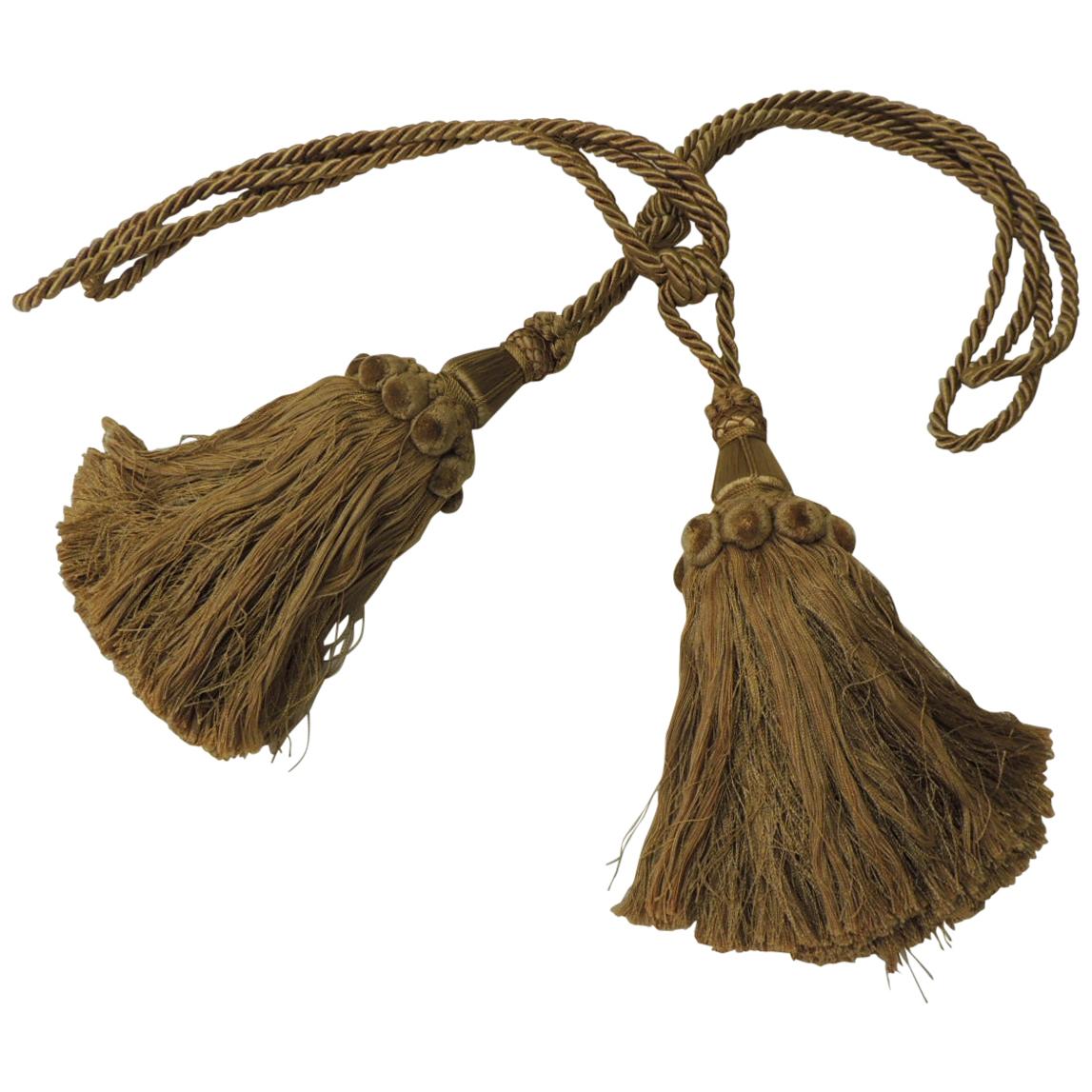 Pair of Large Twisted Silk Rope Gold Tassels