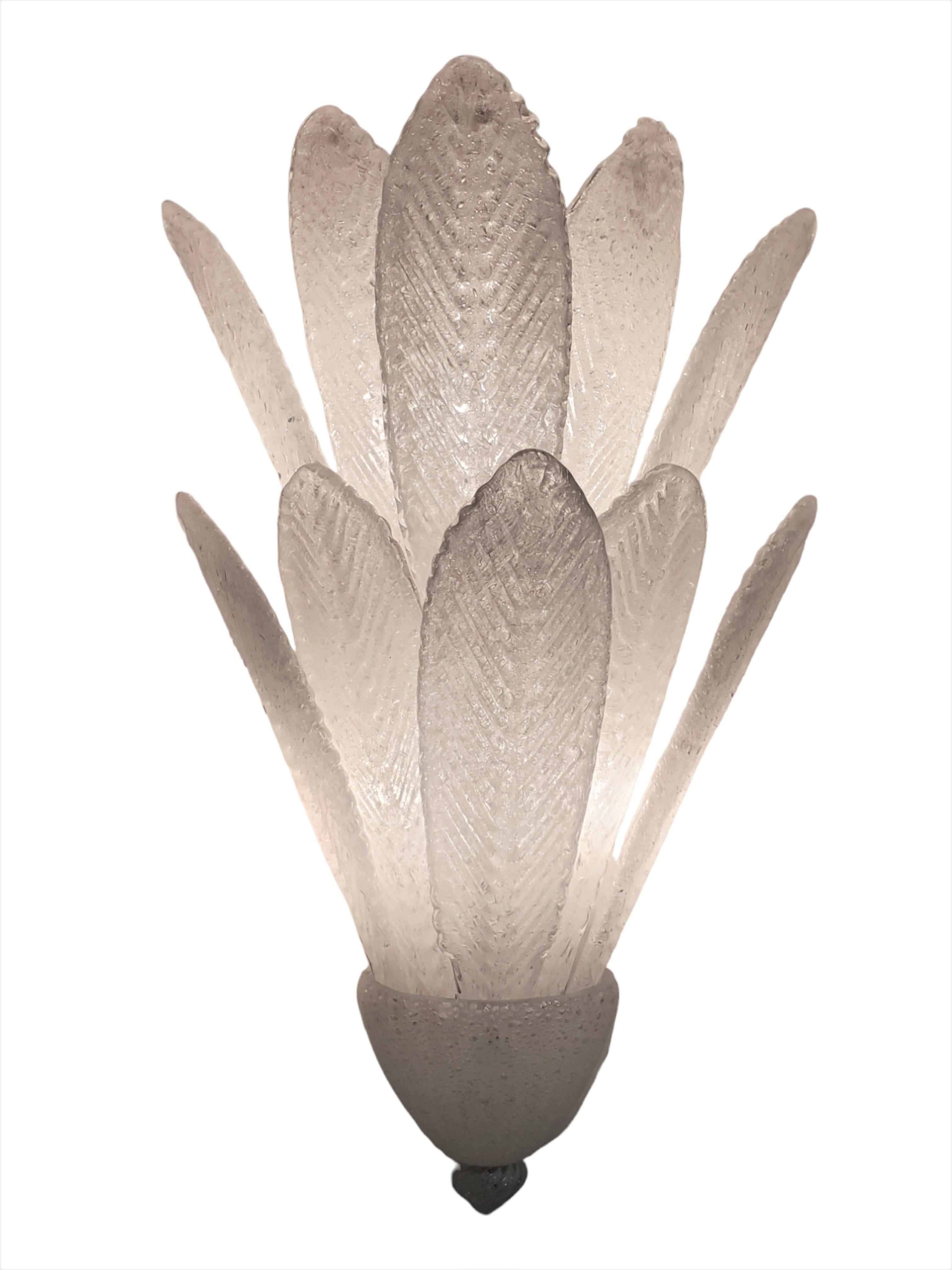 Paire de grandes appliques en forme de plumes de Murano soufflées à la main Barovier et Toso  en vente 11