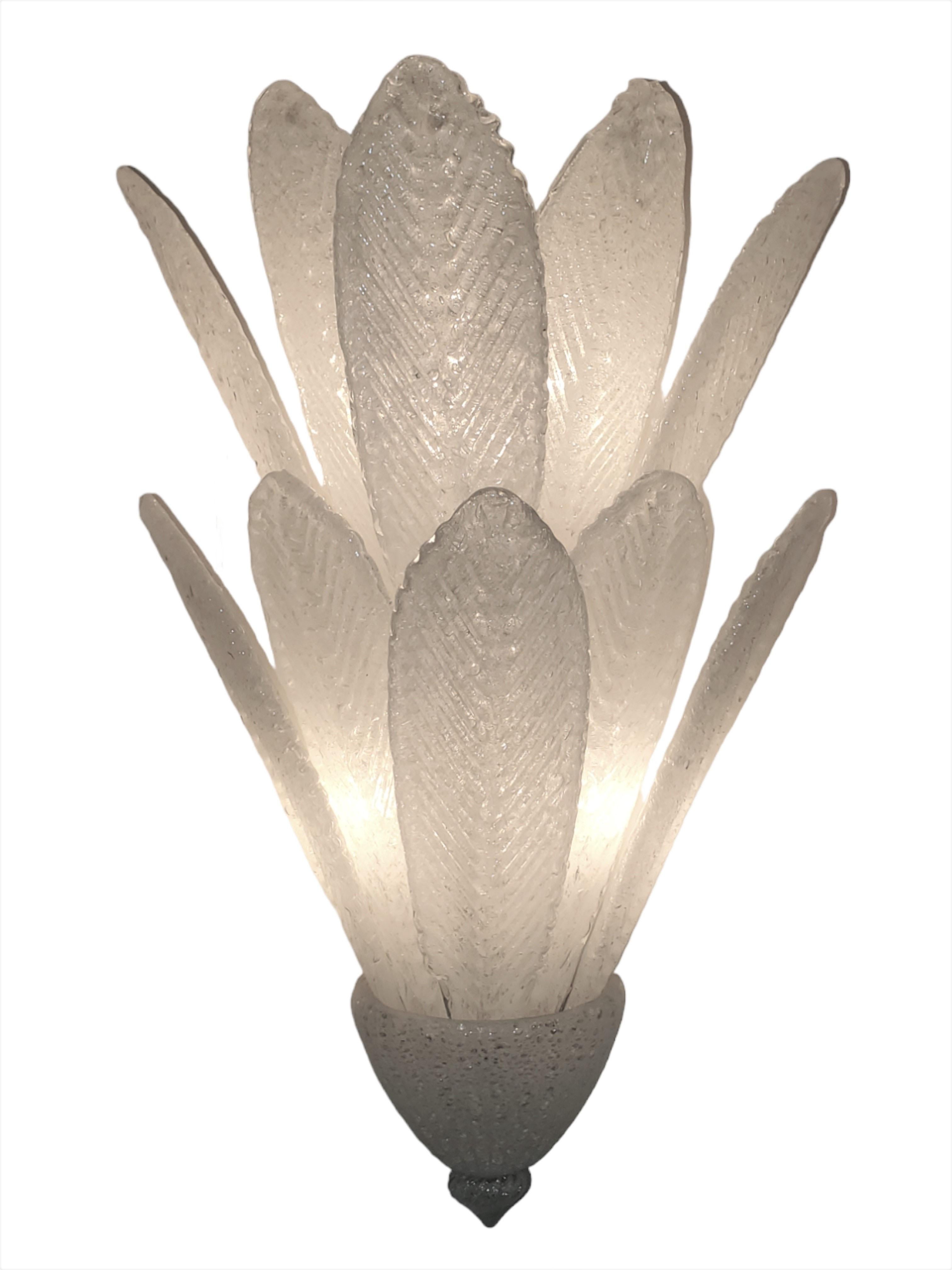 Contemporary Pair of large two tier handblown Murano glass feather sconces Barovier et Toso  For Sale