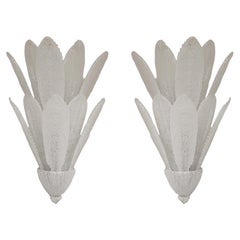 Retro Pair of large two tier handblown Murano glass feather sconces Barovier et Toso 