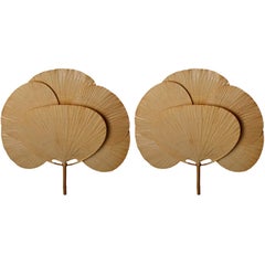 Pair of Large ‘Uchiwa’ Sconces Wall Lamps Lights, Ingo Maurer, Bamboo Paper