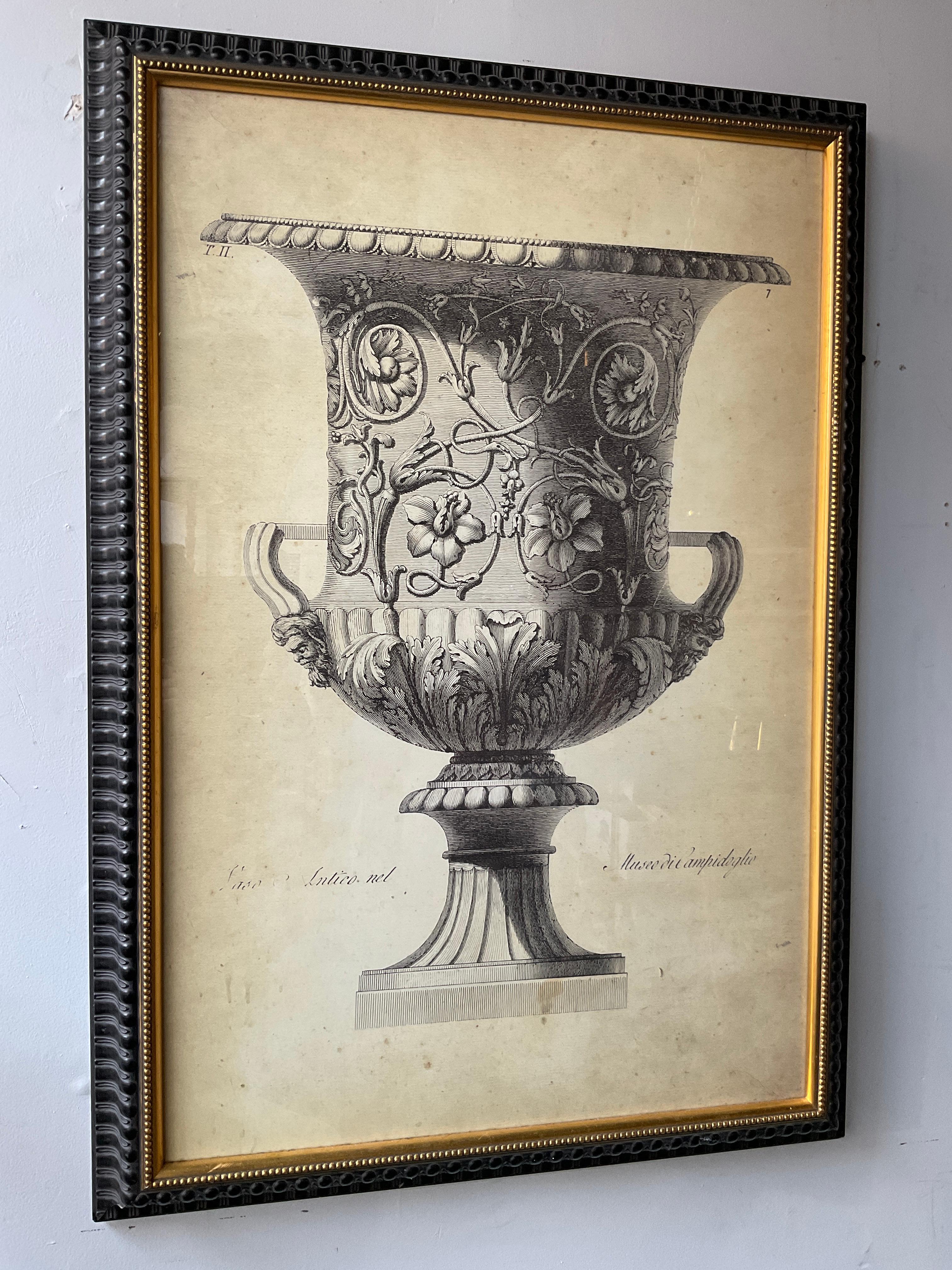 Pair of Large Urn Prints in Custom Frames In Good Condition For Sale In Tarrytown, NY