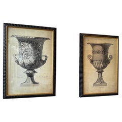 Vintage Pair of Large Urn Prints in Custom Frames