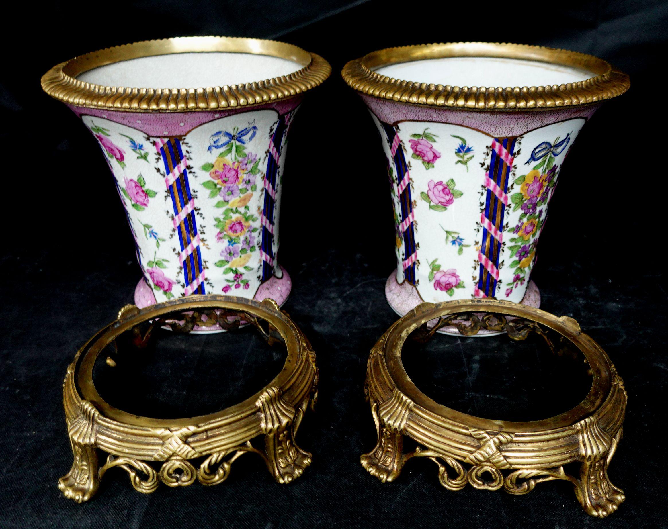 Pair of Large Urns, Having Bronze Rim and Foot, Marked on the Bottoms For Sale 8