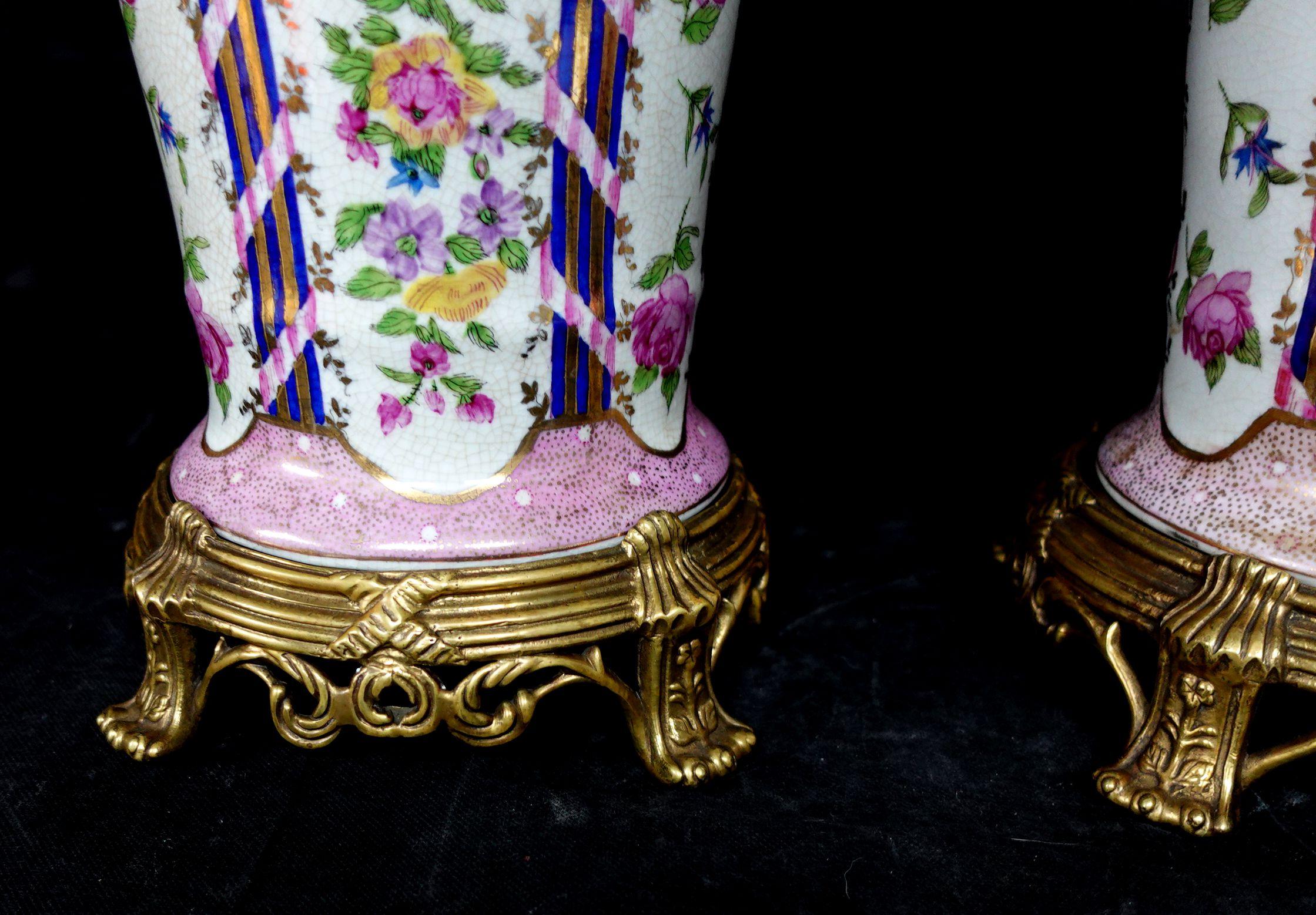 Chinese Pair of Large Urns, Having Bronze Rim and Foot, Marked on the Bottoms For Sale