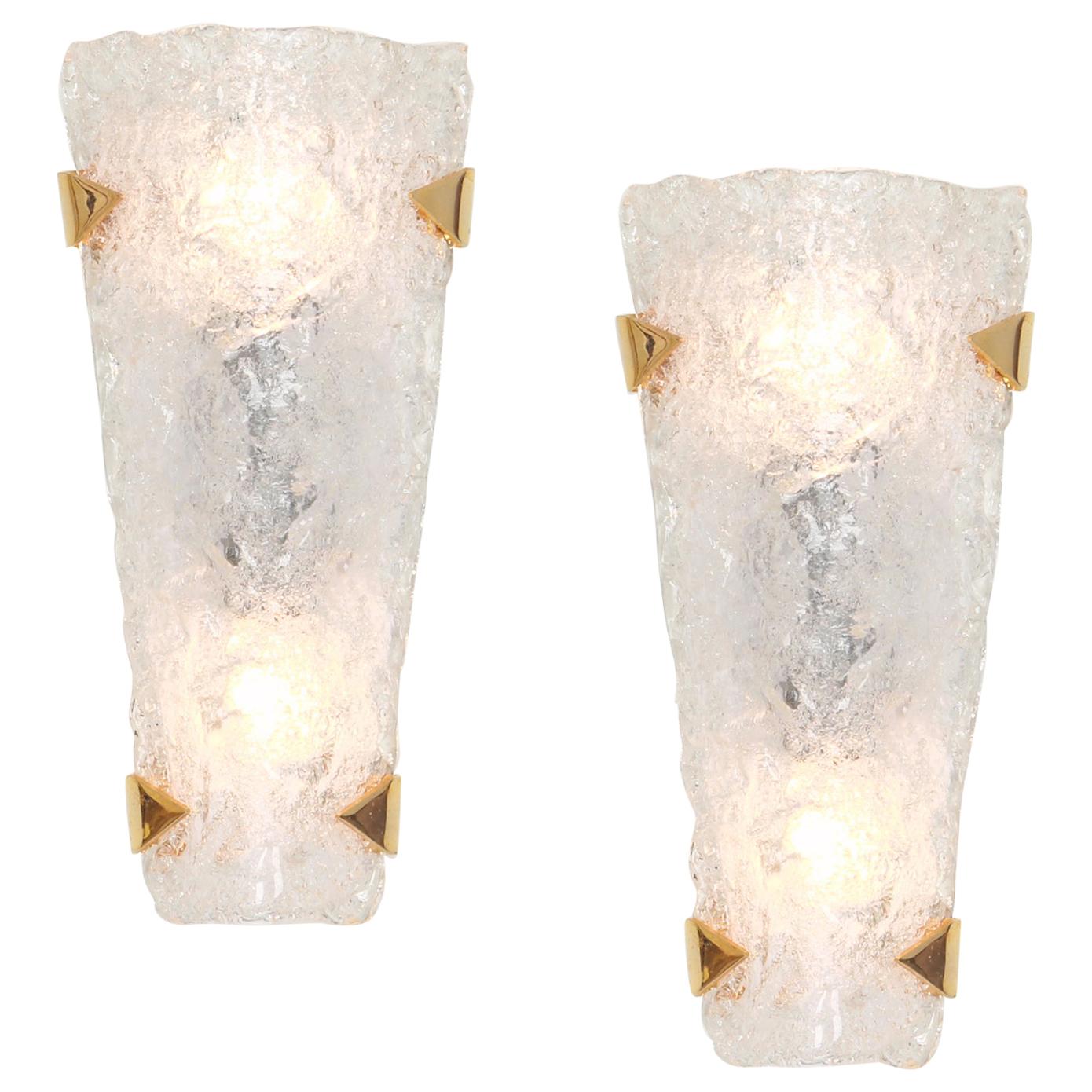 Pair of Large Vanity Angular Murano Glass Sconces by Hillebrand, Germany, 1960s