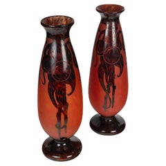 Paire de grands vases de Charles Schneider pour French Glass, 1930, Art Déco.
