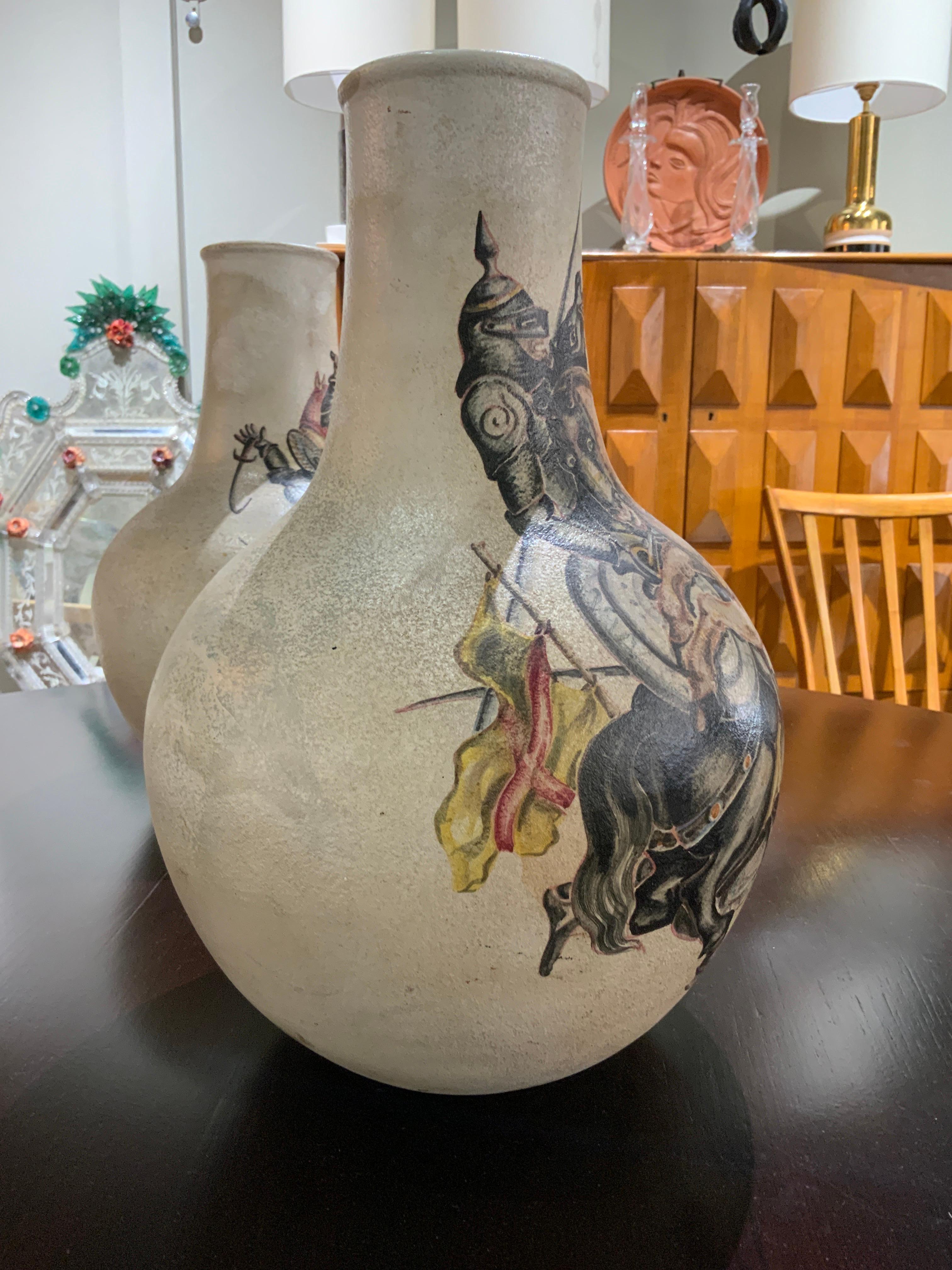 Pair of large vases ceramic Marcello Fantoni italy 1950 In Good Condition For Sale In PARIS, FR
