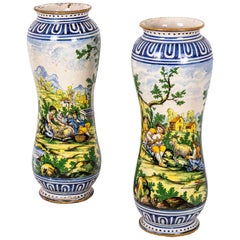 Pair of Large Vases in Polychrome Earthenware, 19th Century