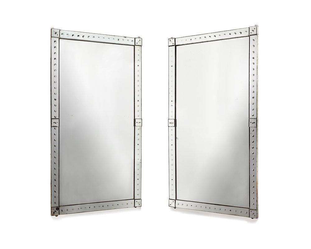 Pair of large mirrors with etched glass borders in completely original condition.

Provenance 
Chateau in Bordeaux

Italian Art Deco period circa 1930s

Measures: height 2 meters 
width 110cms