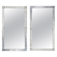 Pair of Large Venetian Border Glass Mirrors Art Deco, circa 1930s