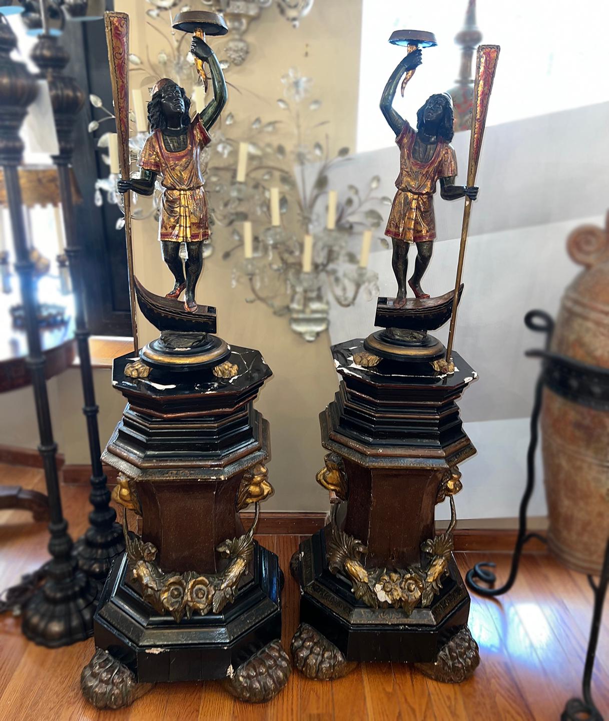 Pair of Large Venetian Candlesticks on Columns For Sale 6