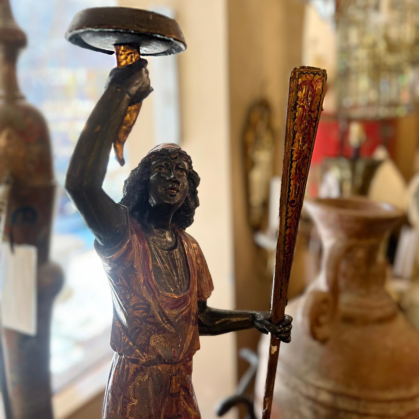 Carved Pair of Large Venetian Candlesticks on Columns For Sale