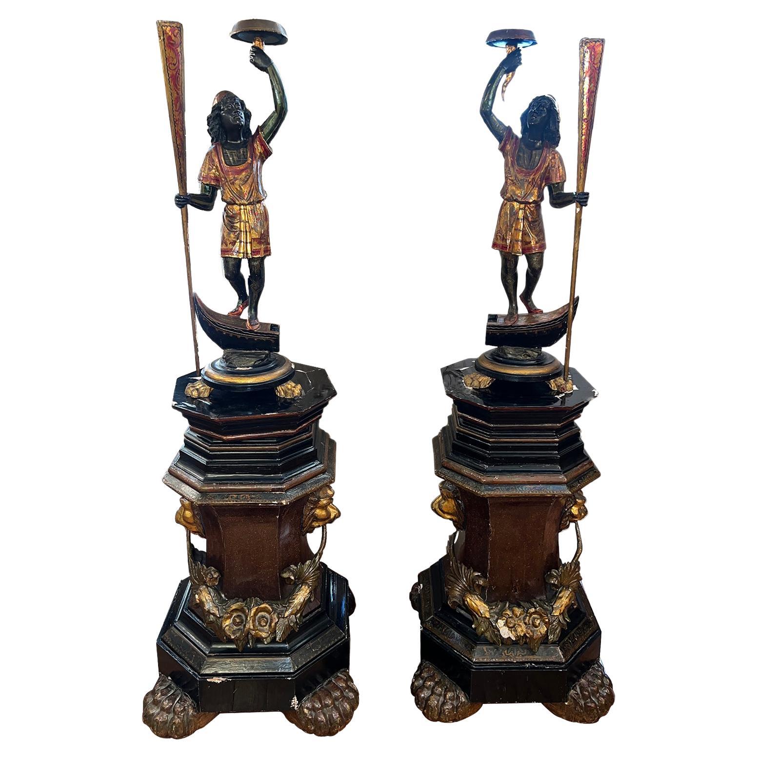 Pair of Large Venetian Candlesticks on Columns For Sale