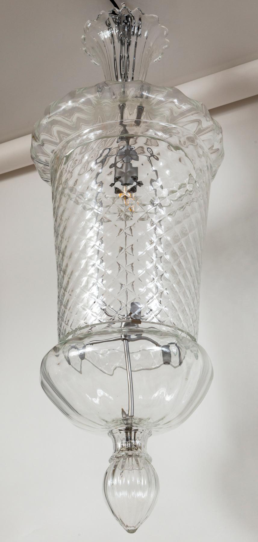 Blown Glass Pair Of Large Venetian Crystal Blown Lanterns By Seguso