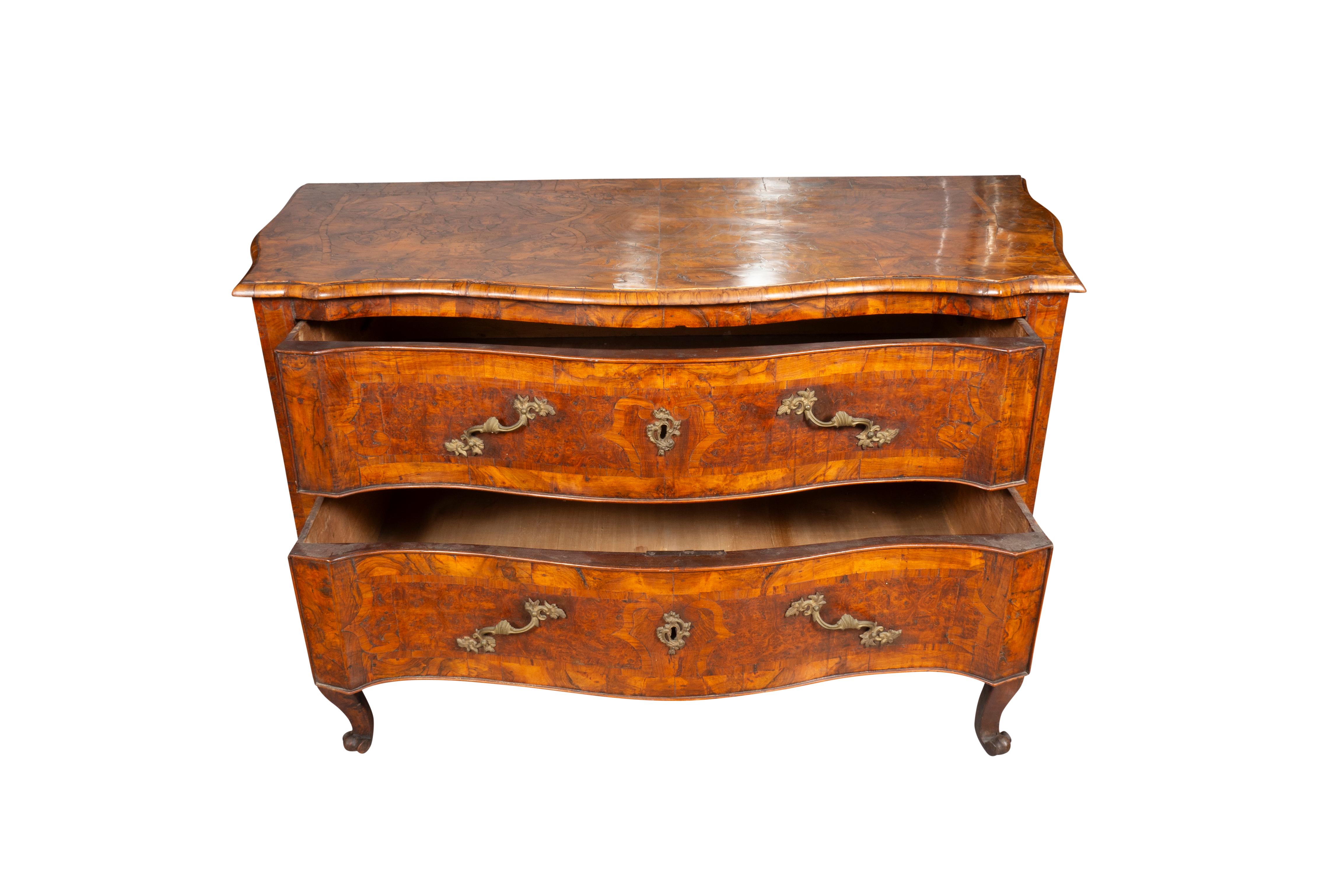 Bronze Pair Of Large Venetian Rococo Walnut Commodes For Sale