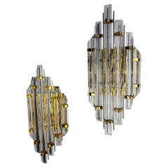 Pair of large Venini sconces, Triedi murano cut Glass, Italy, Circa 1970's