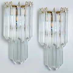 Pair of Large Venini Style Clear Gold Glass Sconces, 1970