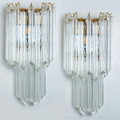 Coppia di grandi lampade in vetro dorato trasparente in stile Venini, 1970