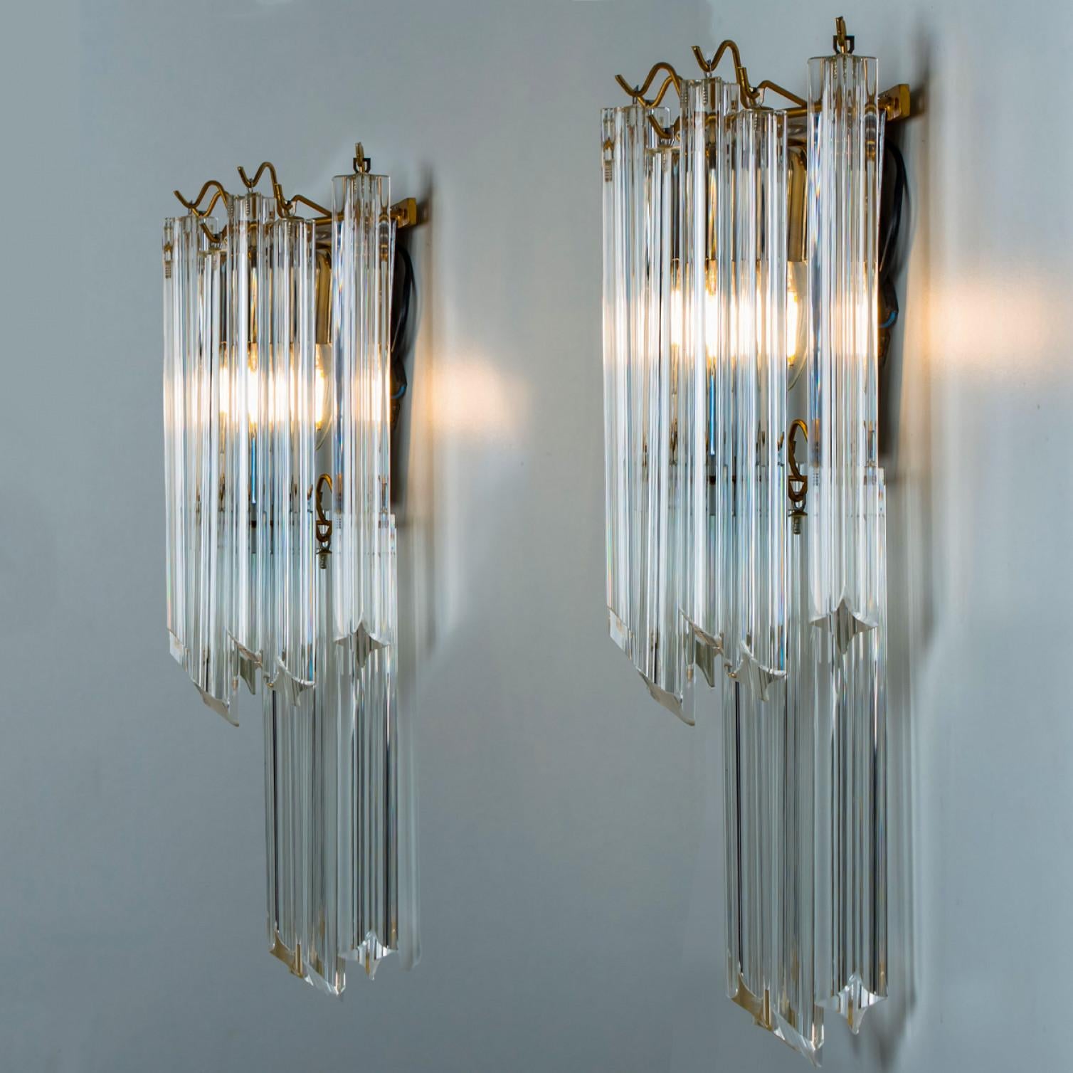 Pair of Large Venini Style Clear Gold Glass Sconces, 1970 For Sale 1