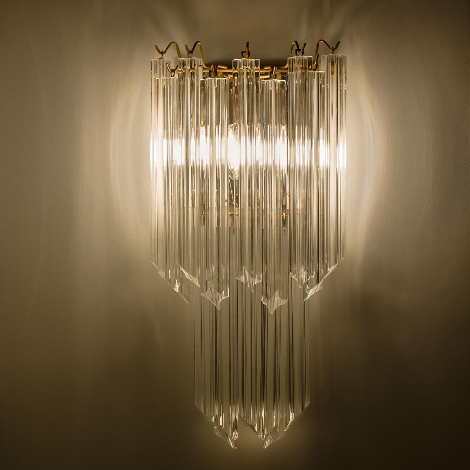 Pair of Large Venini Style Clear Gold Glass Sconces, 1970 For Sale 1