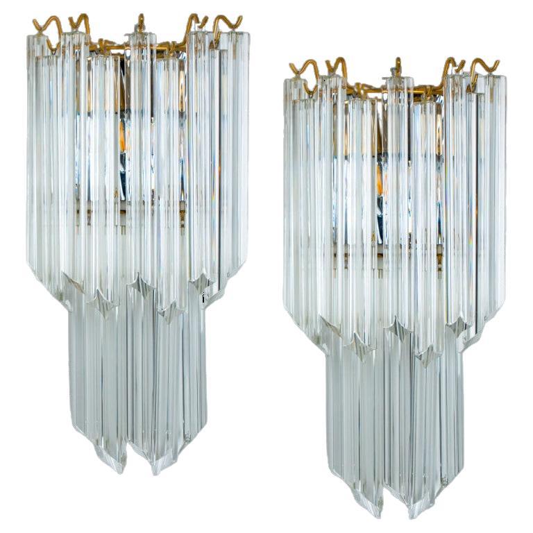 Pair of Large Venini Style Clear Gold Glass Sconces, 1970 For Sale