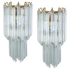 Pair of Large Venini Style Clear Gold Glass Sconces, 1970