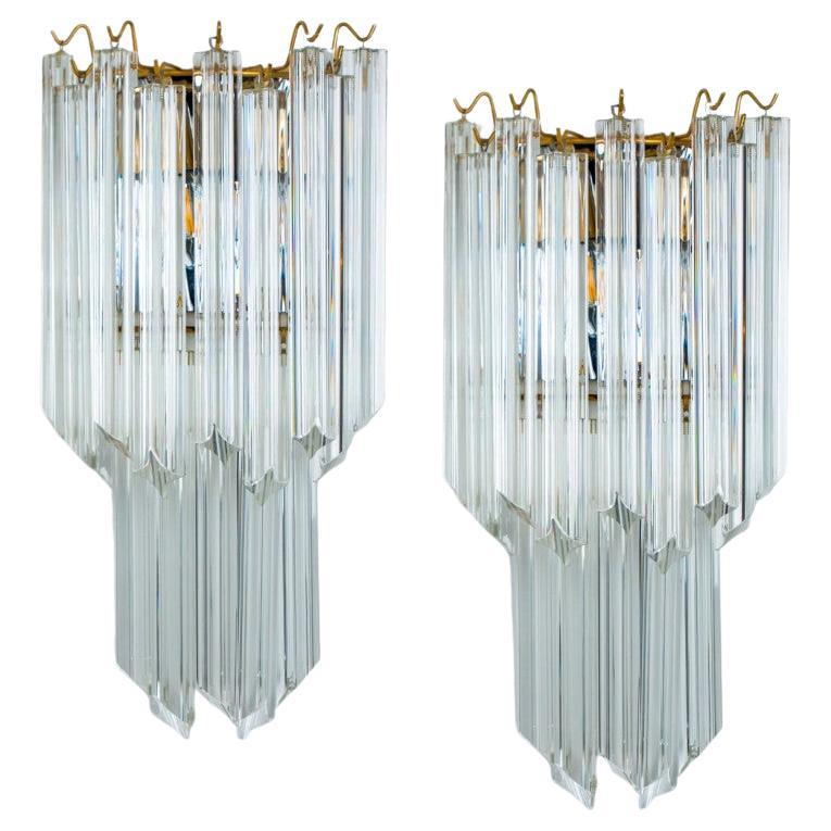 Pair of Large Venini Style Clear Gold Glass Sconces, 1970
