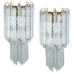 Pair of Large Venini Style Clear Gold Glass Sconces, 1970