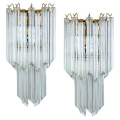 Pair of Large Venini Style Clear Gold Glass Sconces, 1970