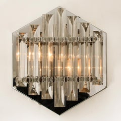 Pair of Large Venini Style Glass Sconces with Triedi Crystals, 1969