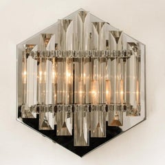 Coppia di grandi lampade in vetro in stile Venini con cristalli Triedi, 1969