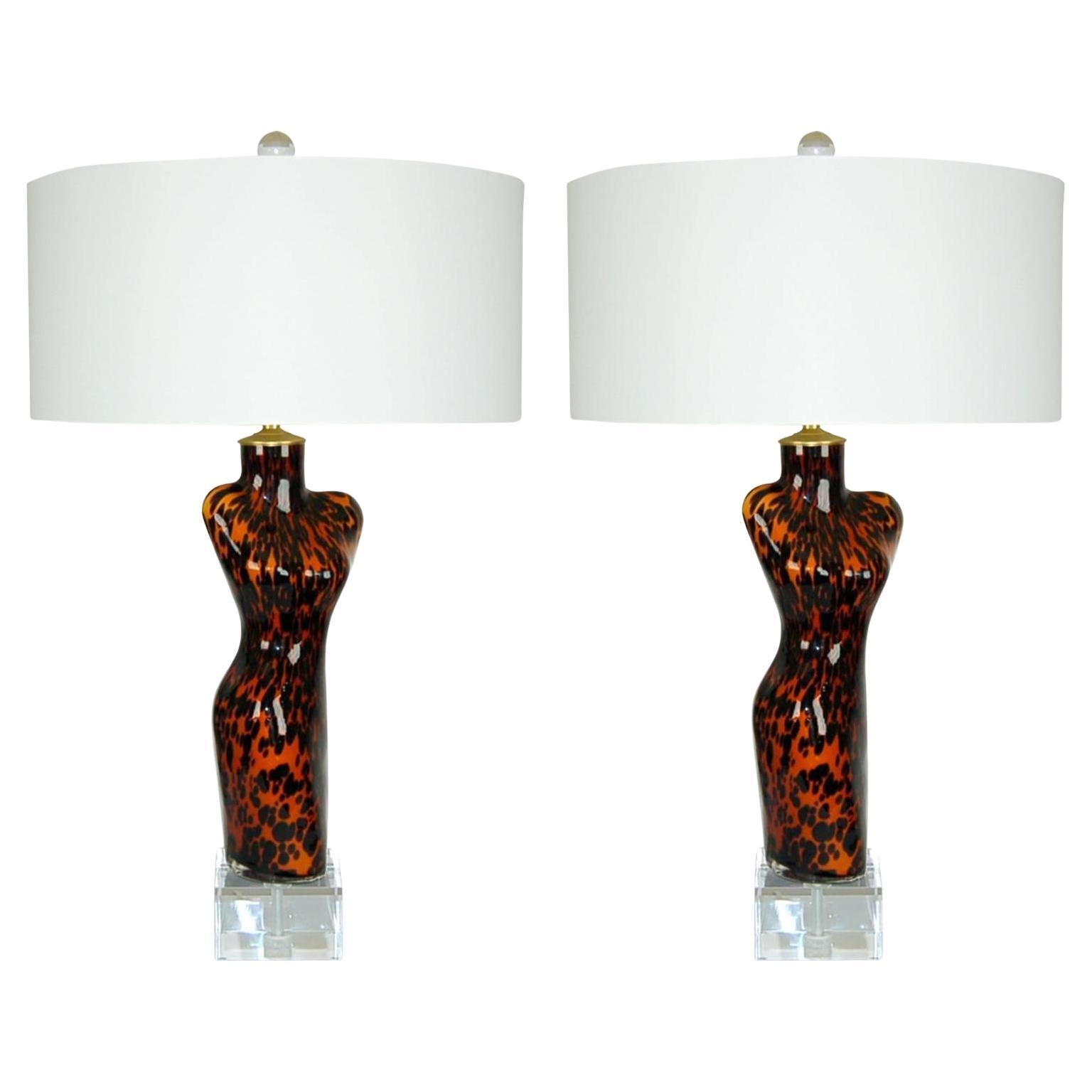 Pair of Large Venus De Milo Murano Lamps in Spotted Leopard For Sale
