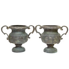 Pair of Large Verde Green Urns