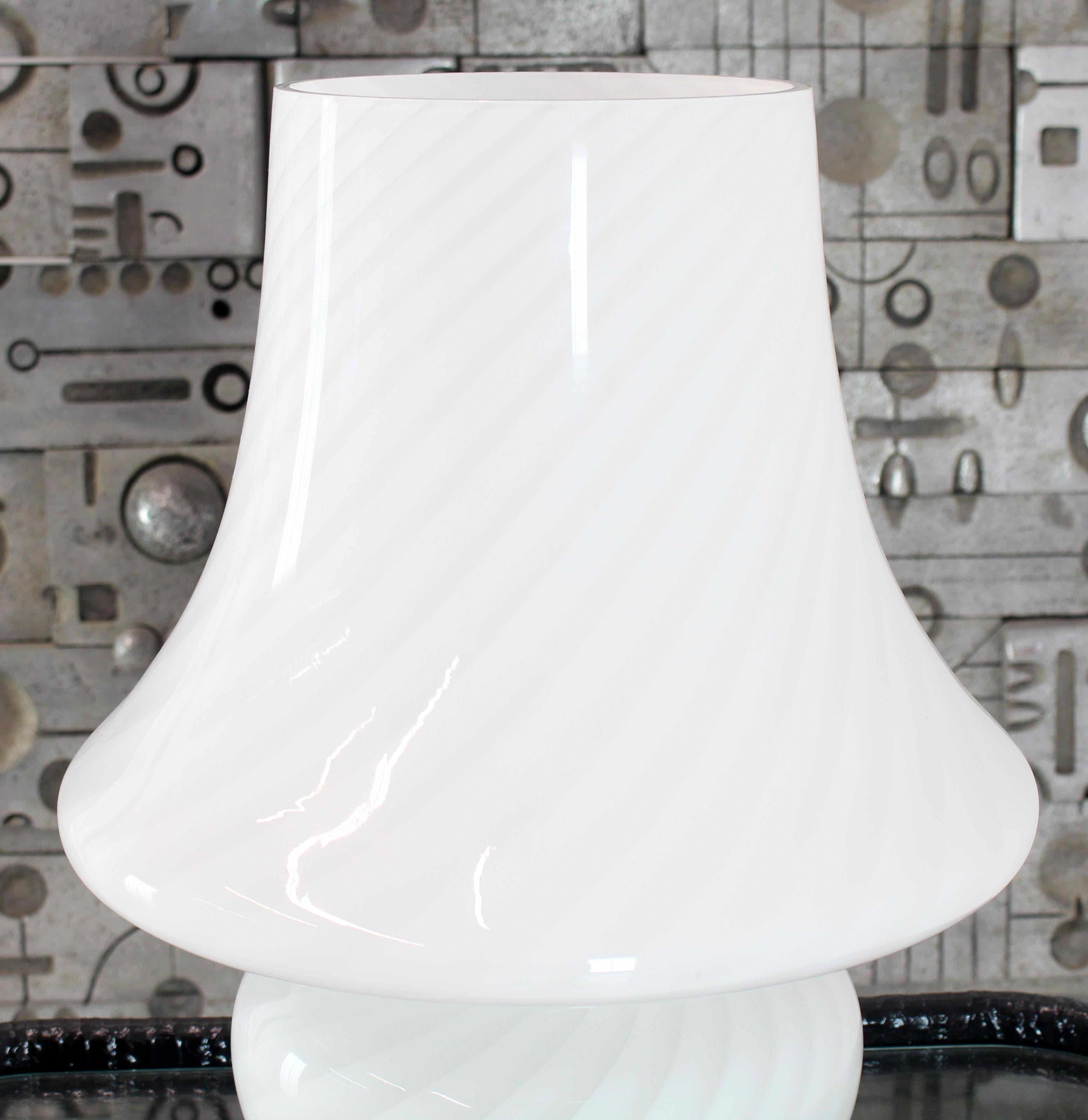 Art Glass Pair of Large Vetri Swirl Milk Murano Glass Mushroom Lamps For Sale