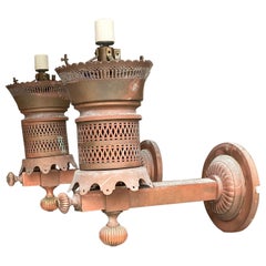 Pair of Large Victorian Antique Brass Electrified Wall Sconces