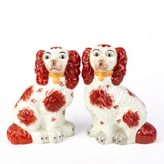 Pair of Large Victorian Staffordshire Polychrome Pottery Spaniels 