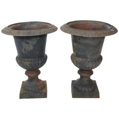 Vintage Pair of Large Victorian Style Cast Iron Urns