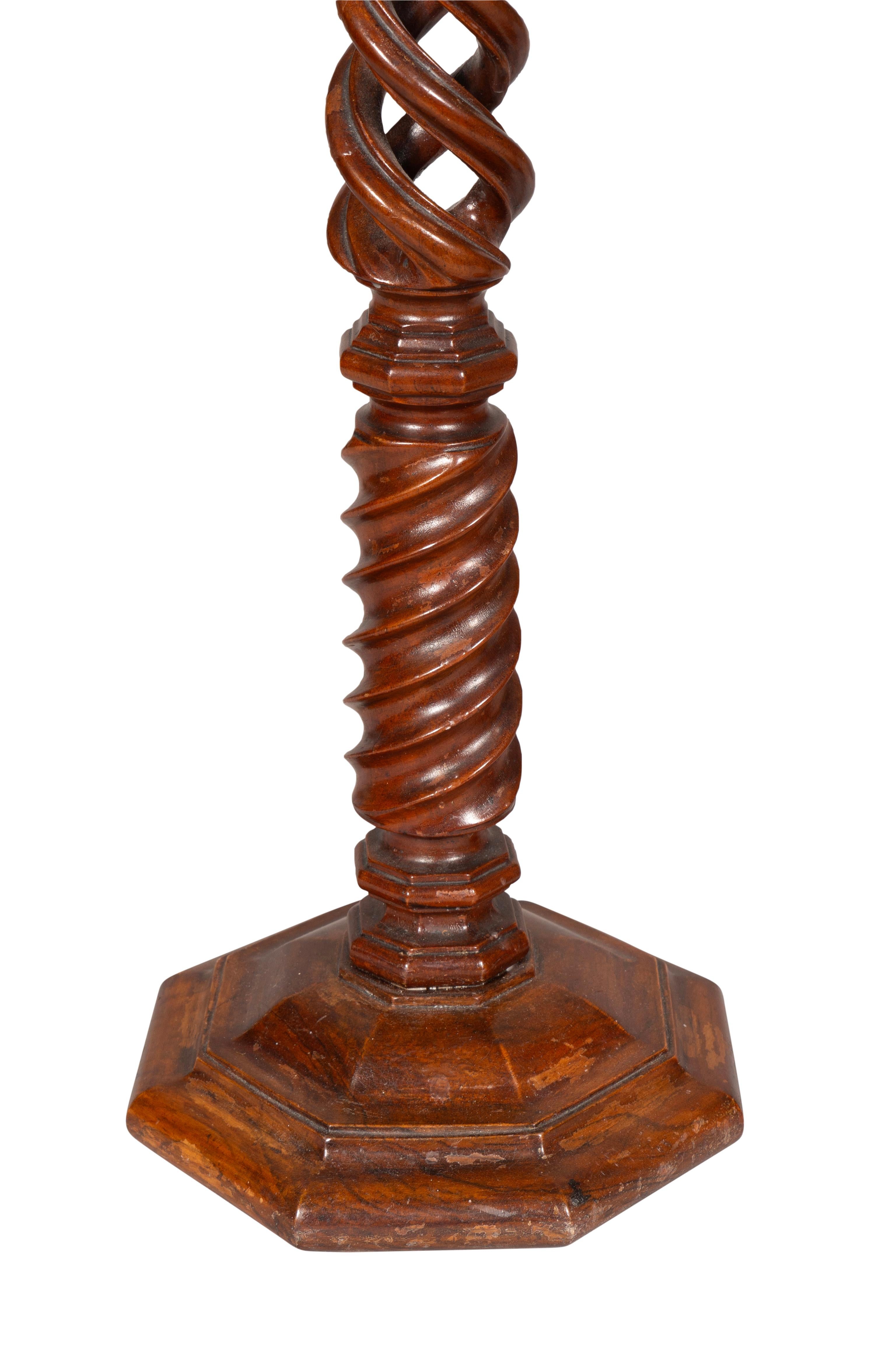 Pair Of Large Victorian Walnut Spiral Carved Candlesticks In Good Condition In Essex, MA