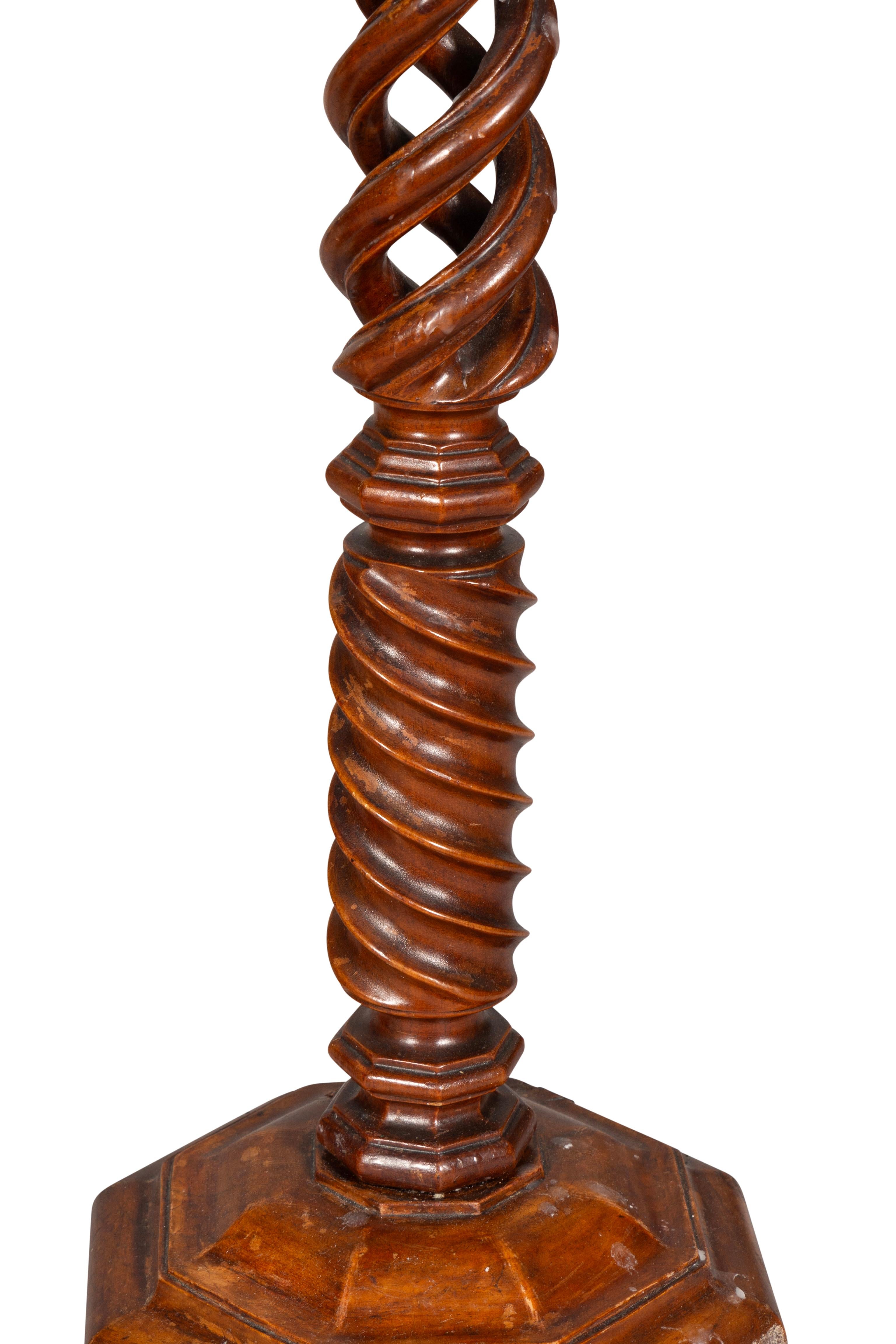 Pair Of Large Victorian Walnut Spiral Carved Candlesticks 1